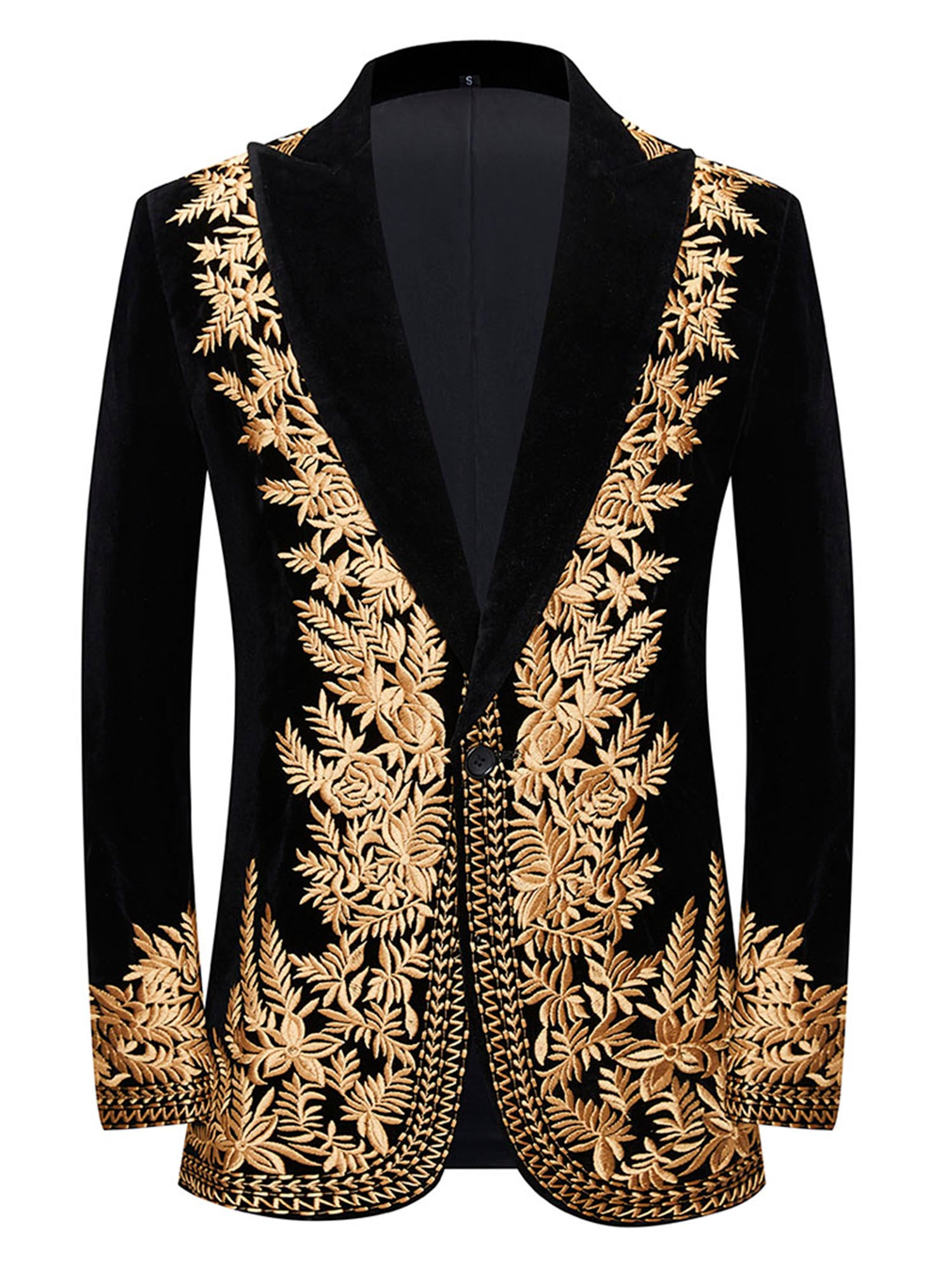 Luxury Gold Embroidered Velvet Tuxedo Jacket for Men