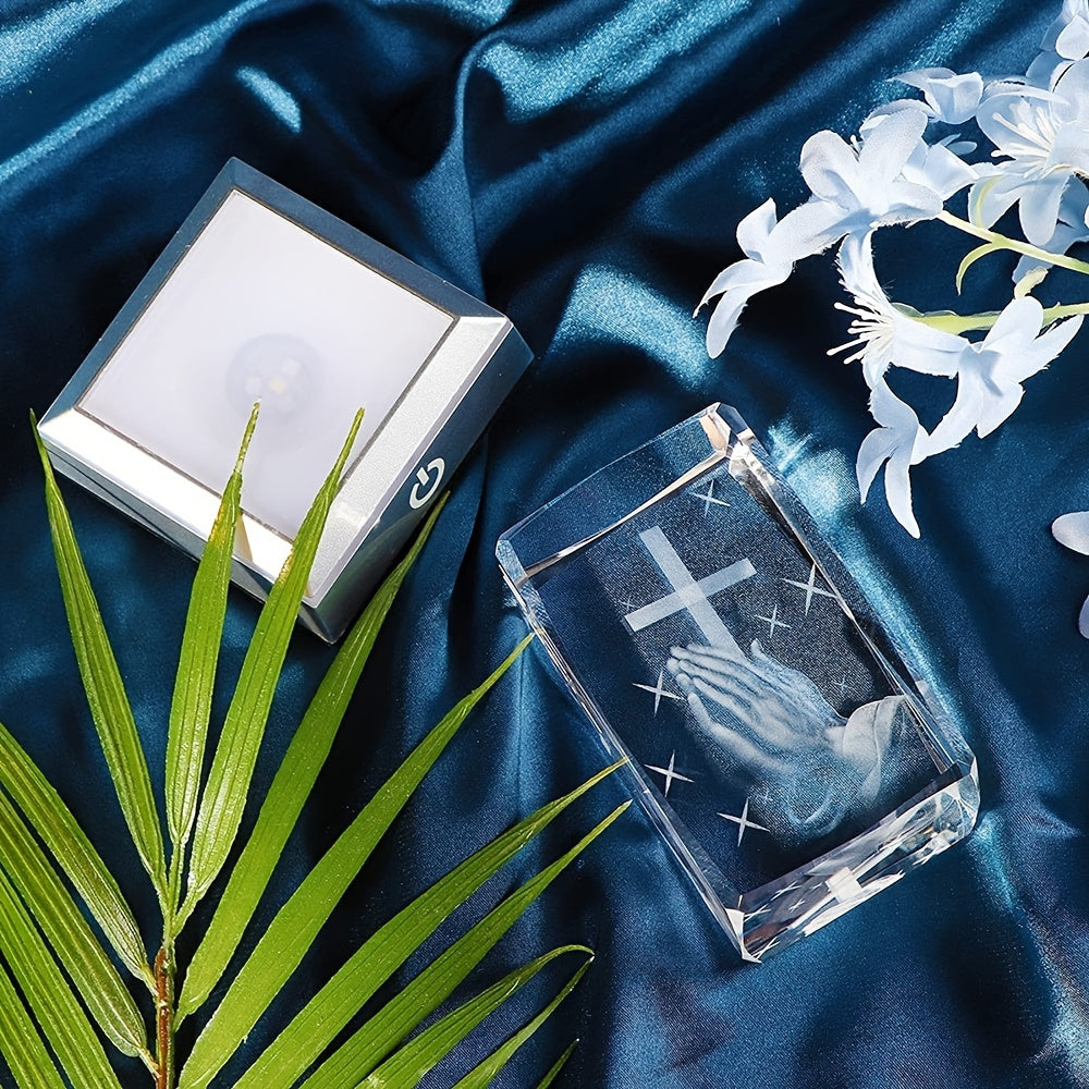 1pc 3D Crystal Cross In Hand With Multicolor LED Night Light, Praying Hands Gifts For Women Man Christian Gifts For Friend 3.15*1.97*1.97in