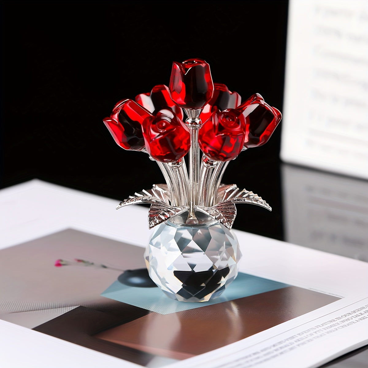 1pc High-end Crystal Rose Statue, Light Luxury and Elegant Home and Office Decoration, Ideal Choice for Valentine's Day and Anniversary Gifts for Wife and Girlfriend, for Valentine