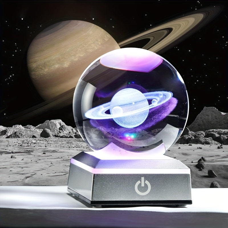 1pc 3D Saturn Crystal Ball With LED Base, Solar System Glass Sphere Night Light, Miniatured Saturn Planet For Home Decor, Birthday Valentine's Day, Mother's Day, Father's Day Graduation Gifts For Astronomy Lovers 3.15 IN