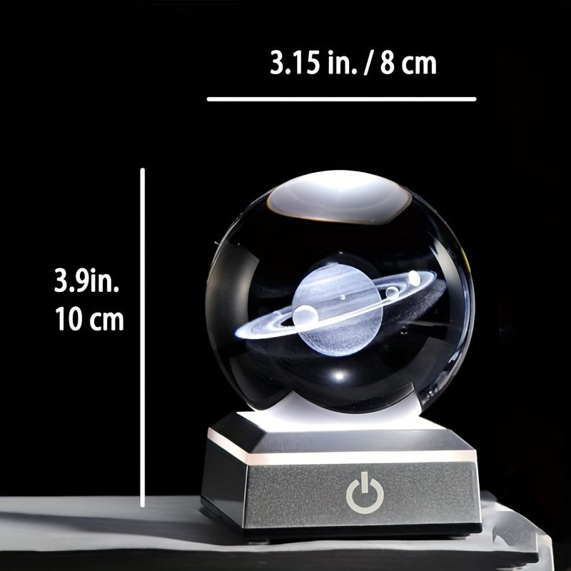 1pc 3D Saturn Crystal Ball With LED Base, Solar System Glass Sphere Night Light, Miniatured Saturn Planet For Home Decor, Birthday Valentine's Day, Mother's Day, Father's Day Graduation Gifts For Astronomy Lovers 3.15 IN
