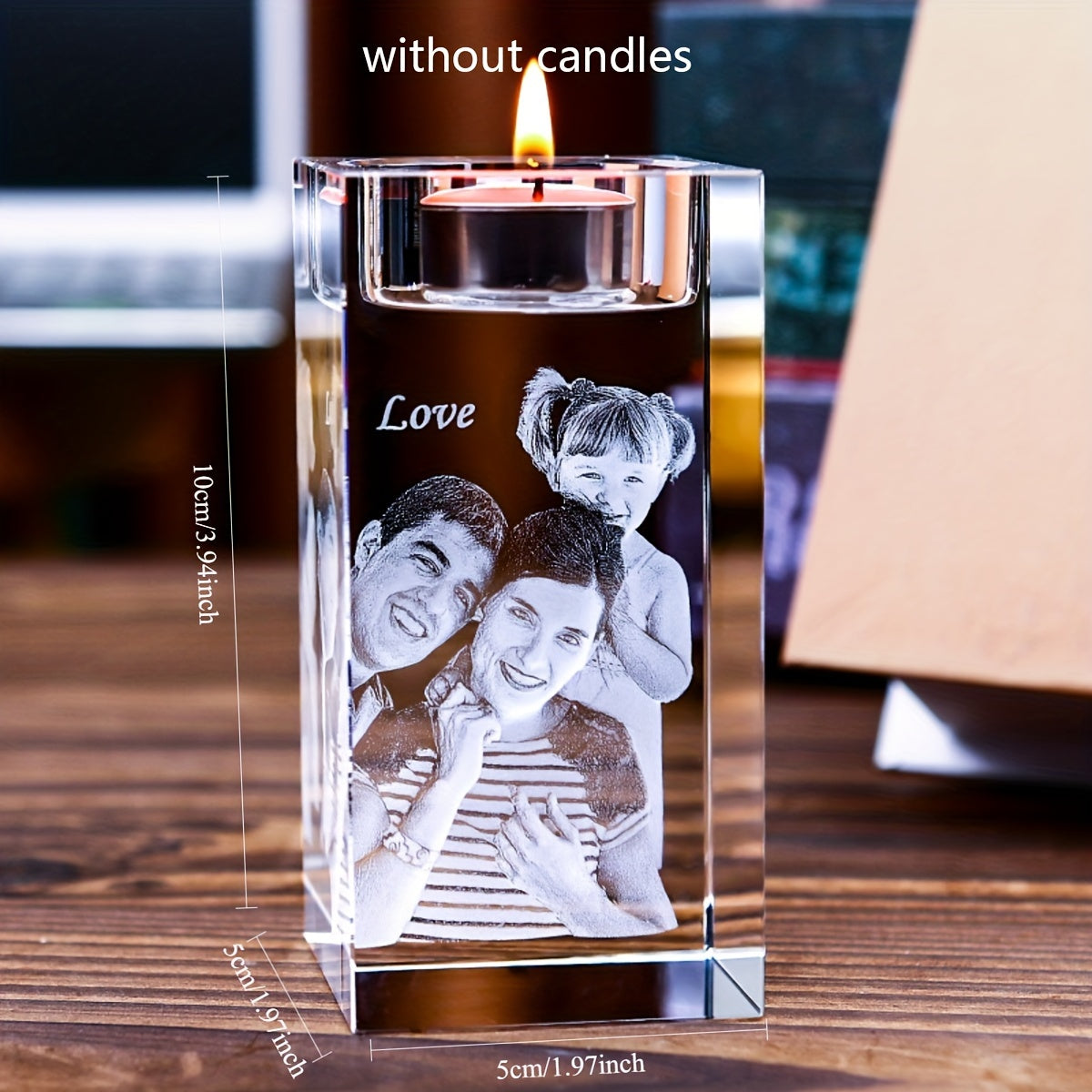 Custom Photo Crystal Glass Candle Holder - Elegant, Personalized Decor for Romantic Dinners, Weddings & Home - Versatile No-Flame Light Base for Gifts (Candle Not Included)
