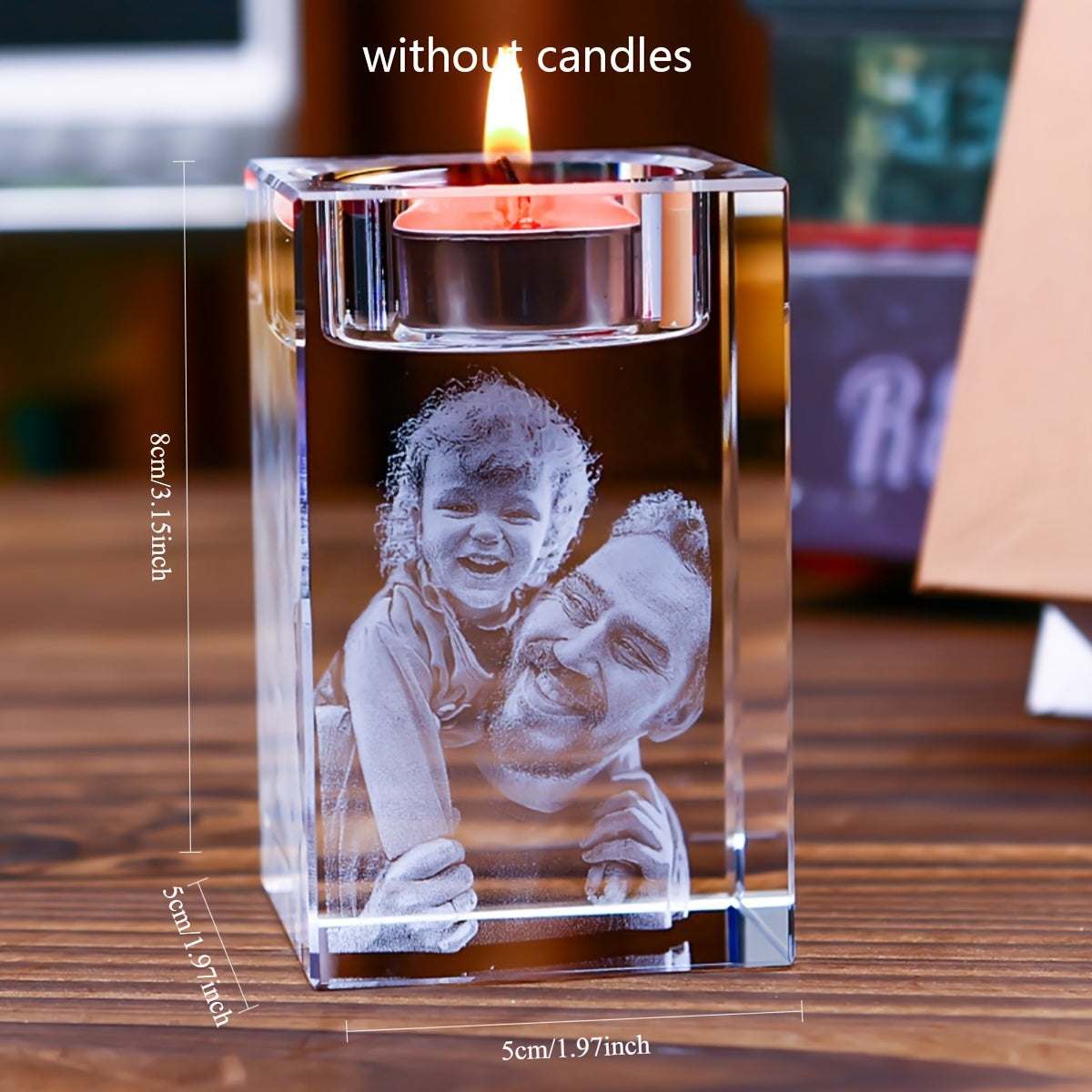 Custom Photo Crystal Glass Candle Holder - Elegant, Personalized Decor for Romantic Dinners, Weddings & Home - Versatile No-Flame Light Base for Gifts (Candle Not Included)