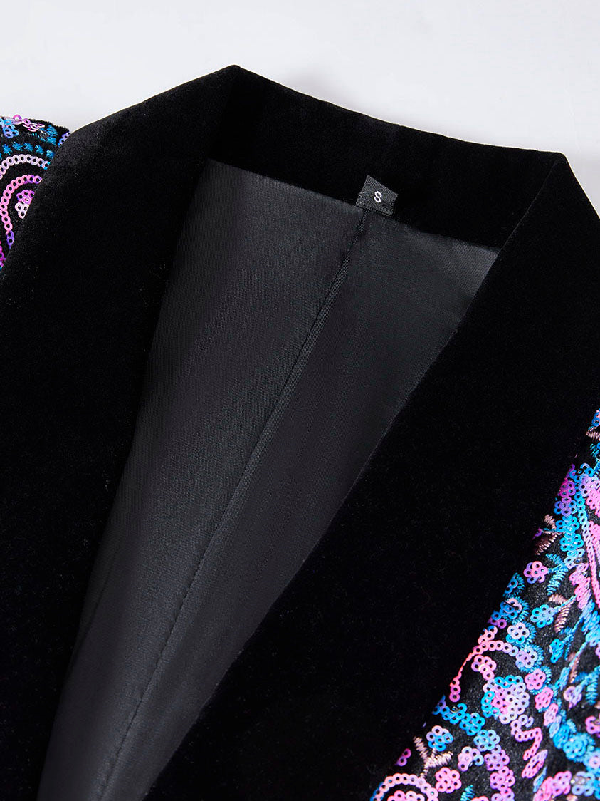 Men’s Luxury Paisley Sequin Blazer – Iridescent Purple & Blue Statement Jacket
