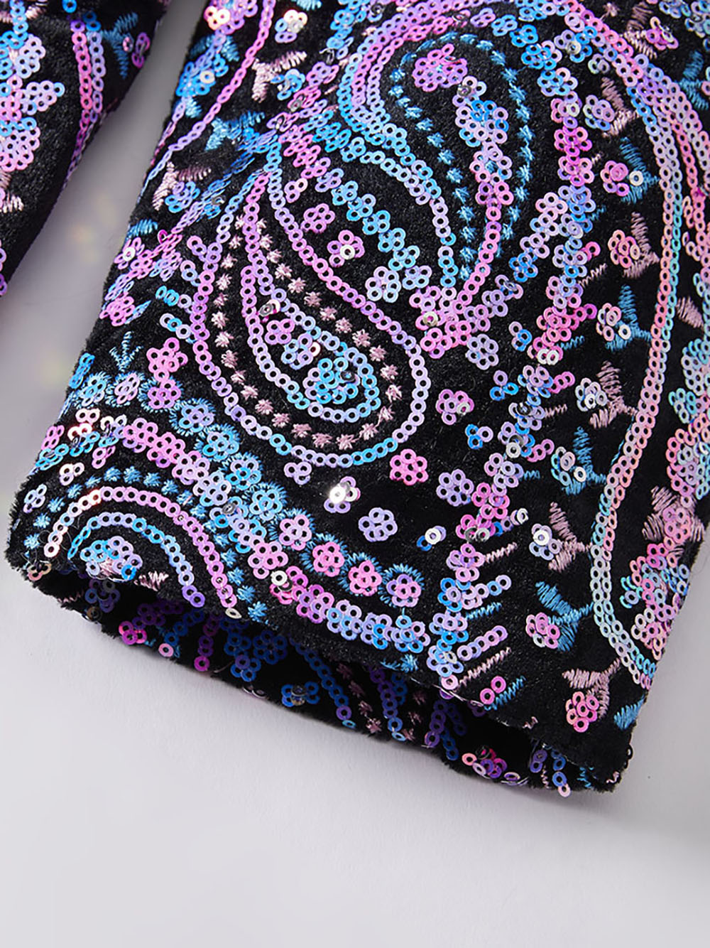 Men’s Luxury Paisley Sequin Blazer – Iridescent Purple & Blue Statement Jacket