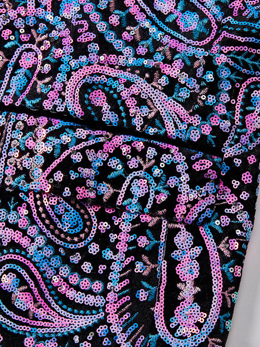 Men’s Luxury Paisley Sequin Blazer – Iridescent Purple & Blue Statement Jacket