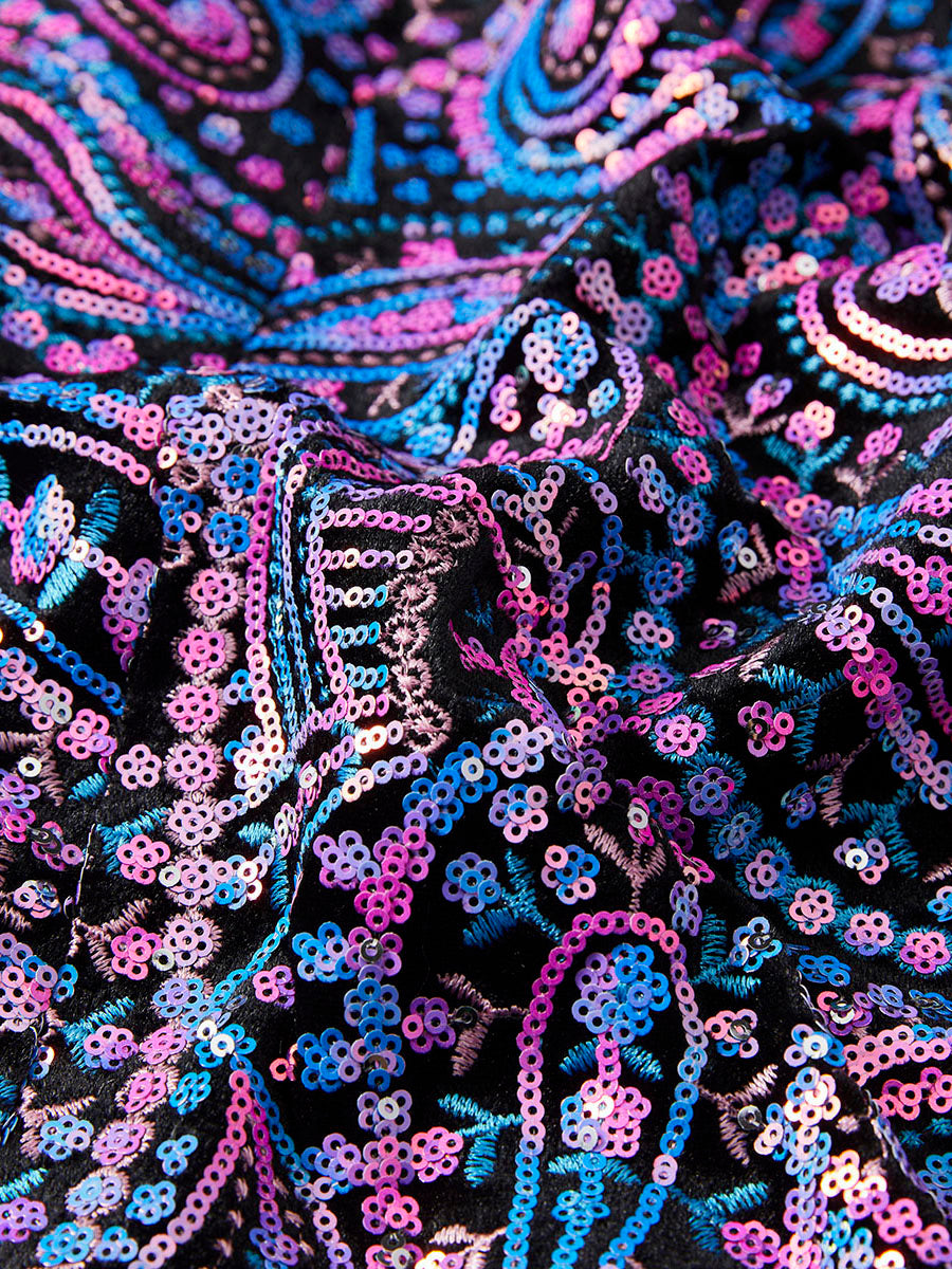 Men’s Luxury Paisley Sequin Blazer – Iridescent Purple & Blue Statement Jacket