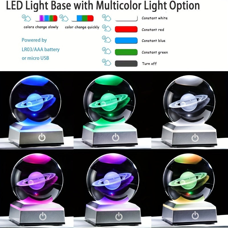 1pc 3D Saturn Crystal Ball With LED Base, Solar System Glass Sphere Night Light, Miniatured Saturn Planet For Home Decor, Birthday Valentine's Day, Mother's Day, Father's Day Graduation Gifts For Astronomy Lovers 3.15 IN