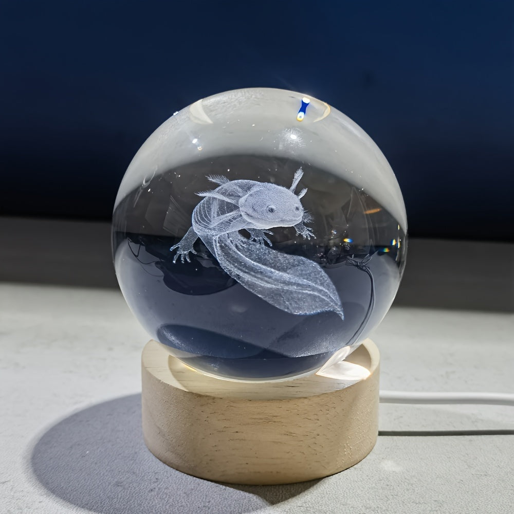 1pc 3D Axolotl Laser Engraved Crystal Ball Lamp, Multi-coloured Night Light, Send To Girlfriend Classmate Wife Children Creative Birthday Gift Glass Ball Living Room Bedroom Home Decoration