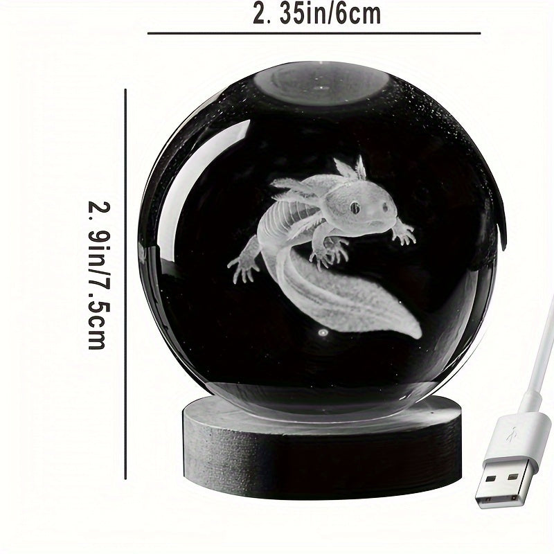 1pc 3D Axolotl Laser Engraved Crystal Ball Lamp, Multi-coloured Night Light, Send To Girlfriend Classmate Wife Children Creative Birthday Gift Glass Ball Living Room Bedroom Home Decoration