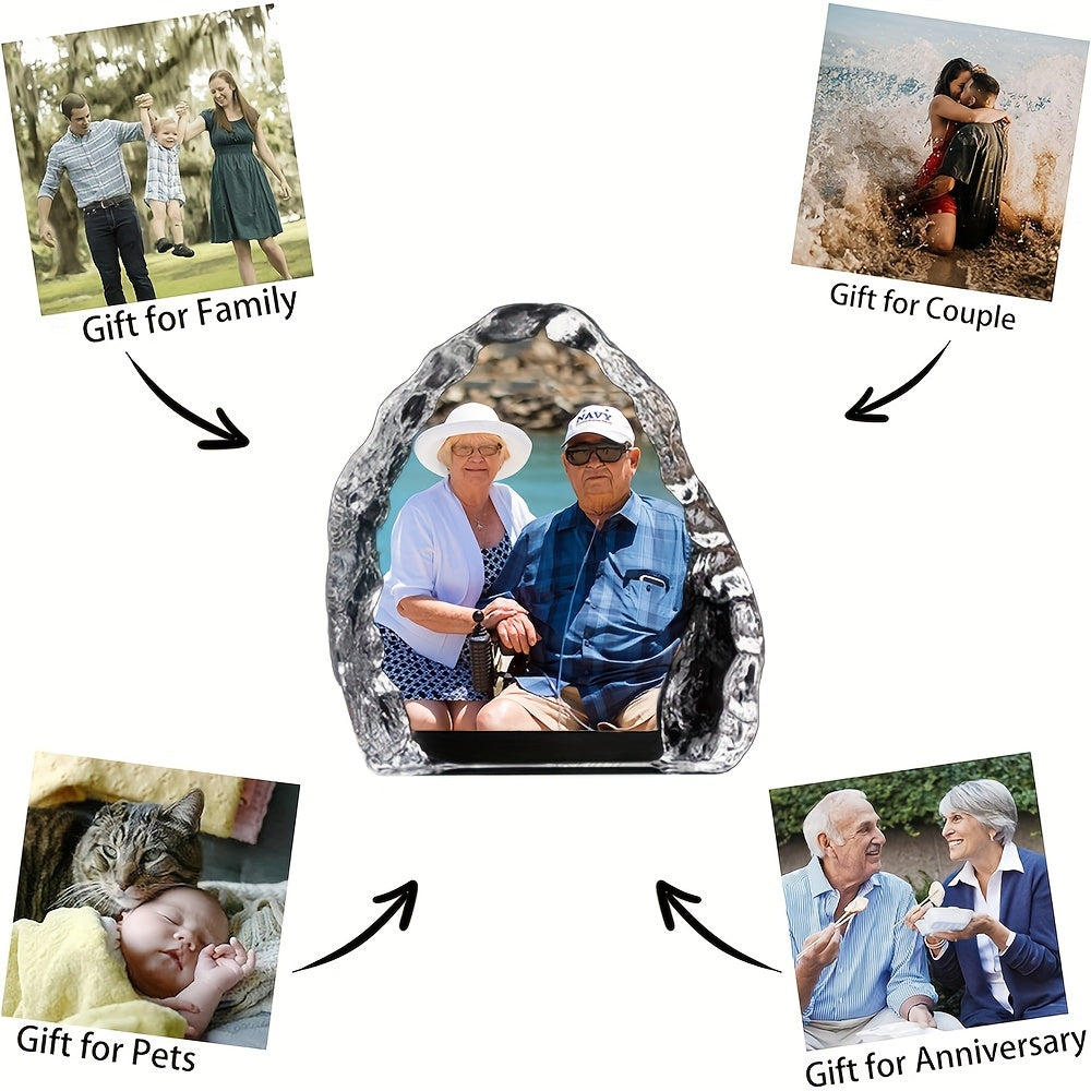 1pc Customized Crystal Photo Frame, Personalized Image Engraved Keepsake, 5.51x3.54x1.24 Inch - Pets, Couples, Family Memory Gift With Gift Box Packaging, For Home Room Living Room Office Decor, Wedding Gift