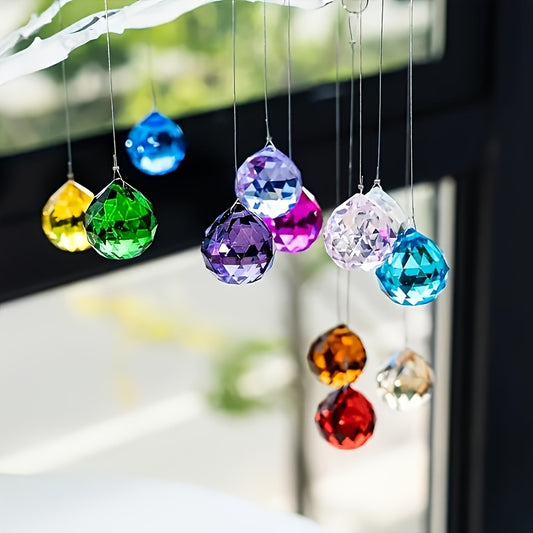 40pcs Glass Crystal Prism Balls for Wedding Decor, 8x10mm Multi-Color Light Catching Suncatchers for Home Decor