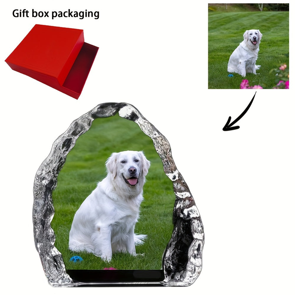 1pc Customized Crystal Photo Frame, Personalized Image Engraved Keepsake, 5.51x3.54x1.24 Inch - Pets, Couples, Family Memory Gift With Gift Box Packaging, For Home Room Living Room Office Decor, Wedding Gift