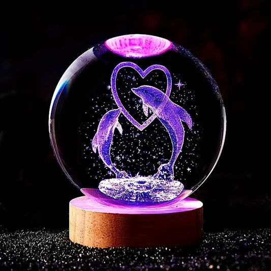 1pc 3D Dolphin Crystal Ball Color Night Light, Gift For Girlfriend, Wife, Child's Birthday, Valentine's Day, Christmas, Anniversary, Glass Ball Light, Living Room, Bedroom, Home Decoration