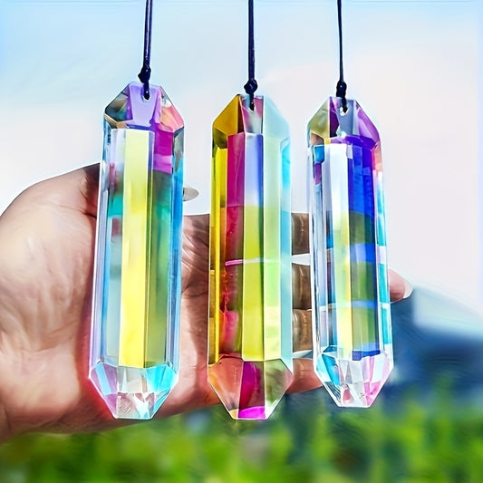 3pcs 5" Large AB Color Crystal Light Catcher Prisms - Vibrant Rainbow Maker with Black Cord for Window Hanging, Perfect for Home & Garden Decoration, Wedding & Housewarming Gifts, Home Decor Prisms|Faceted Design|Ab Coating, Rainbow Decors