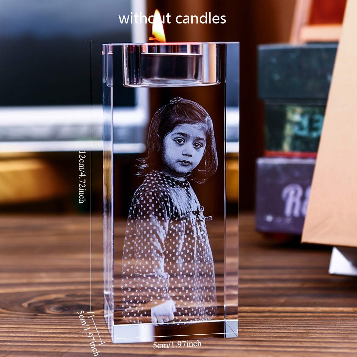 Custom Photo Crystal Glass Candle Holder - Elegant, Personalized Decor for Romantic Dinners, Weddings & Home - Versatile No-Flame Light Base for Gifts (Candle Not Included)