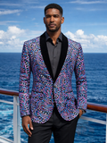 Men’s Luxury Paisley Sequin Blazer – Iridescent Purple & Blue Statement Jacket