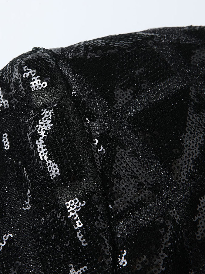 Men’s Black Diamond Grid Sequin Blazer – Luxury Geometric Pattern with Satin Peak Lapel
