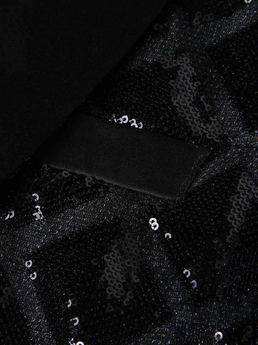 Men’s Black Diamond Grid Sequin Blazer – Luxury Geometric Pattern with Satin Peak Lapel