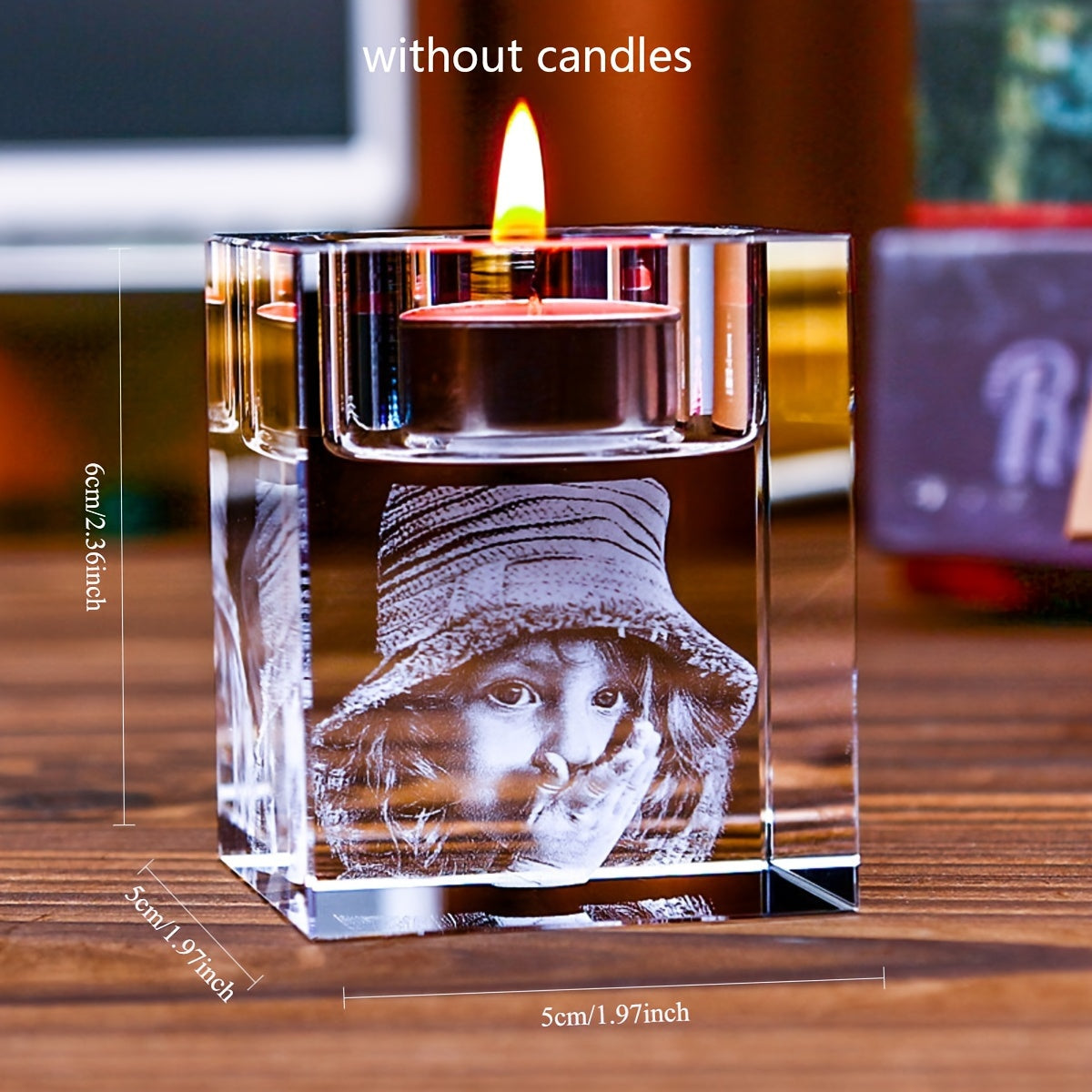 Custom Photo Crystal Glass Candle Holder - Elegant, Personalized Decor for Romantic Dinners, Weddings & Home - Versatile No-Flame Light Base for Gifts (Candle Not Included)