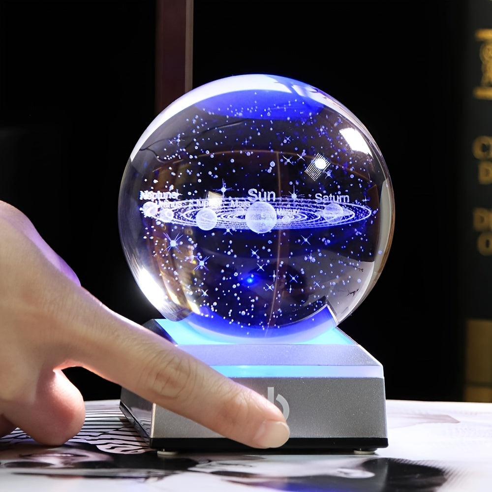 1pc Small 3D Solar System Crystal Ball With LED Base, Night Light For Home Decoration, Gift For Astronomy Lovers