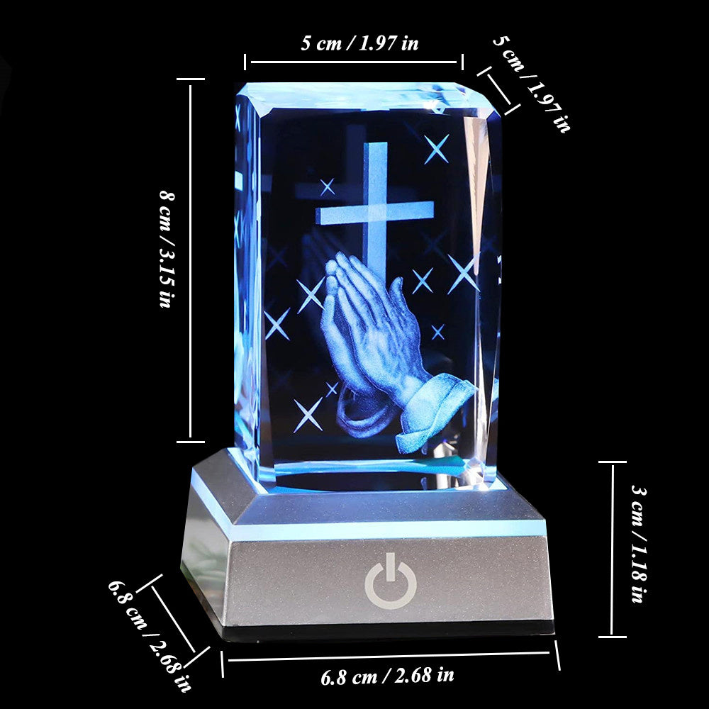 1pc 3D Crystal Cross In Hand With Multicolor LED Night Light, Praying Hands Gifts For Women Man Christian Gifts For Friend 3.15*1.97*1.97in