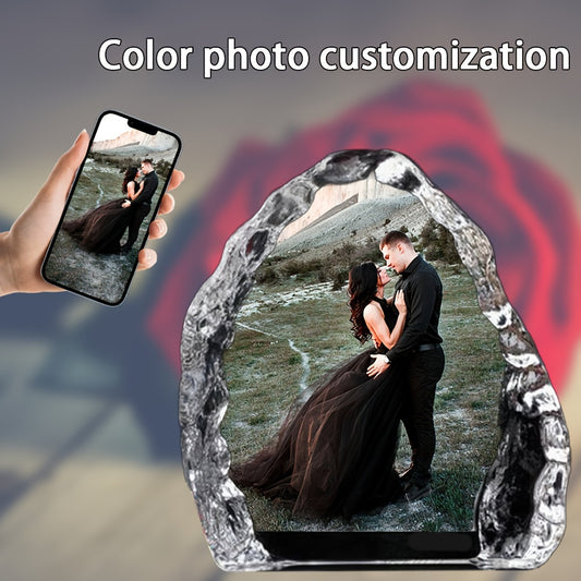 1pc Customized Crystal Photo Frame, Personalized Image Engraved Keepsake, 5.51x3.54x1.24 Inch - Pets, Couples, Family Memory Gift With Gift Box Packaging, For Home Room Living Room Office Decor, Wedding Gift