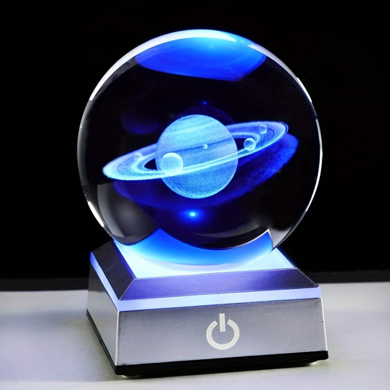 1pc 3D Saturn Crystal Ball With LED Base, Solar System Glass Sphere Night Light, Miniatured Saturn Planet For Home Decor, Birthday Valentine's Day, Mother's Day, Father's Day Graduation Gifts For Astronomy Lovers 3.15 IN