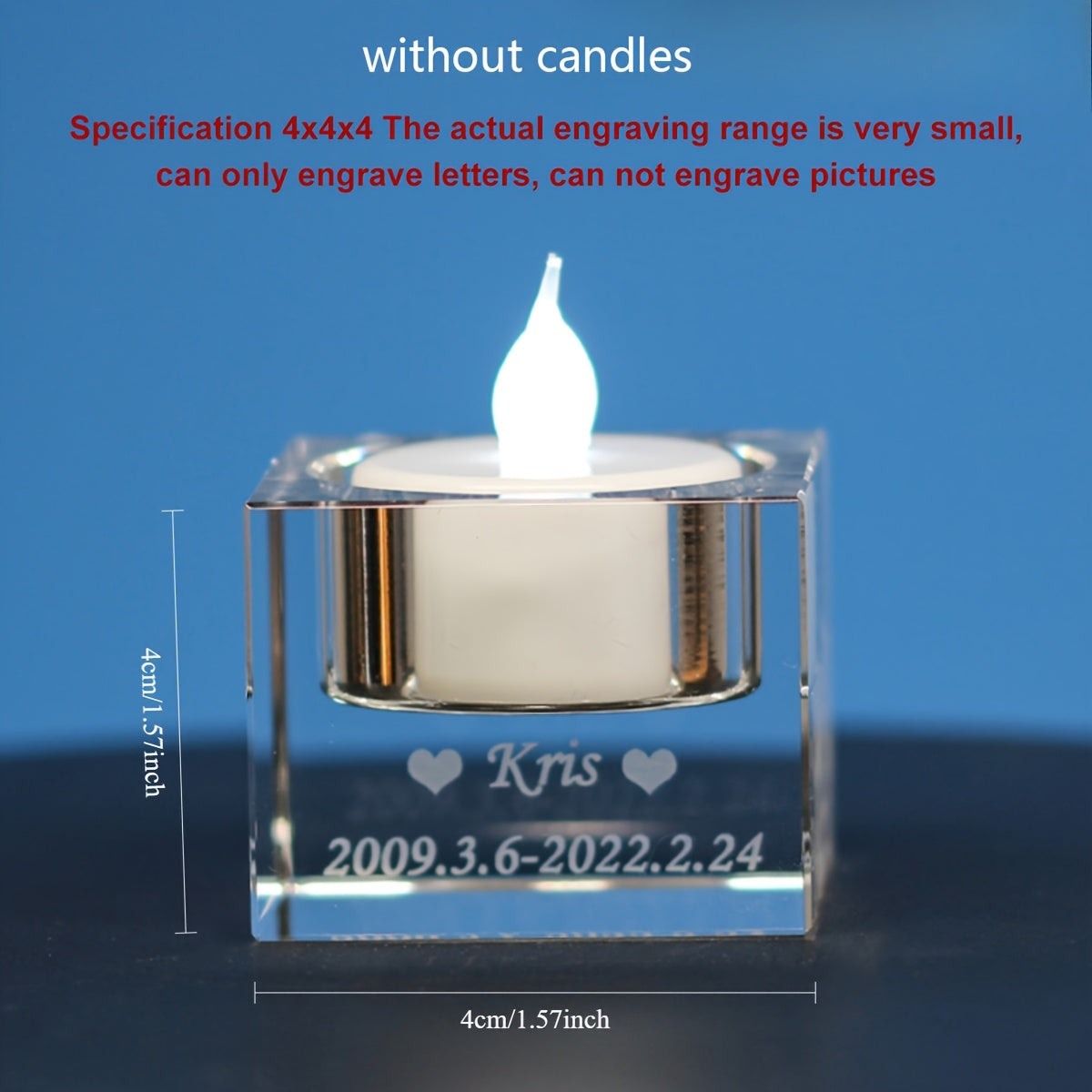 Custom Photo Crystal Glass Candle Holder - Elegant, Personalized Decor for Romantic Dinners, Weddings & Home - Versatile No-Flame Light Base for Gifts (Candle Not Included)