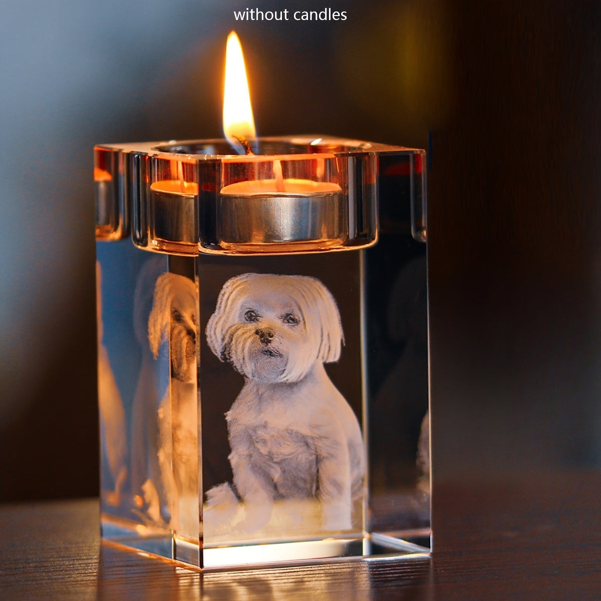 Custom Photo Crystal Glass Candle Holder - Elegant, Personalized Decor for Romantic Dinners, Weddings & Home - Versatile No-Flame Light Base for Gifts (Candle Not Included)