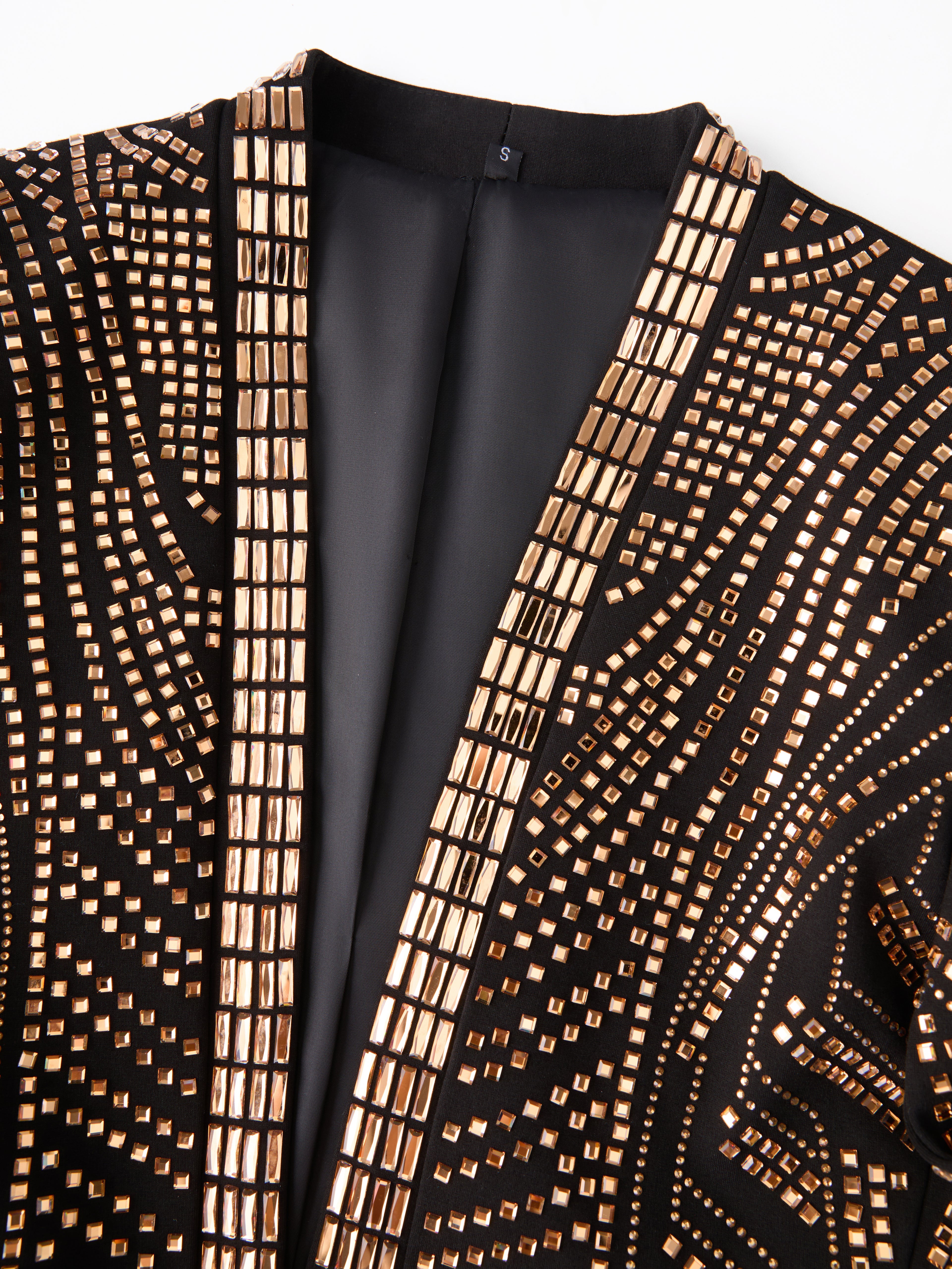 Men’s Crystal Blazer with Geometric Rhinestone Pattern – Stage & Party Statement Jacket