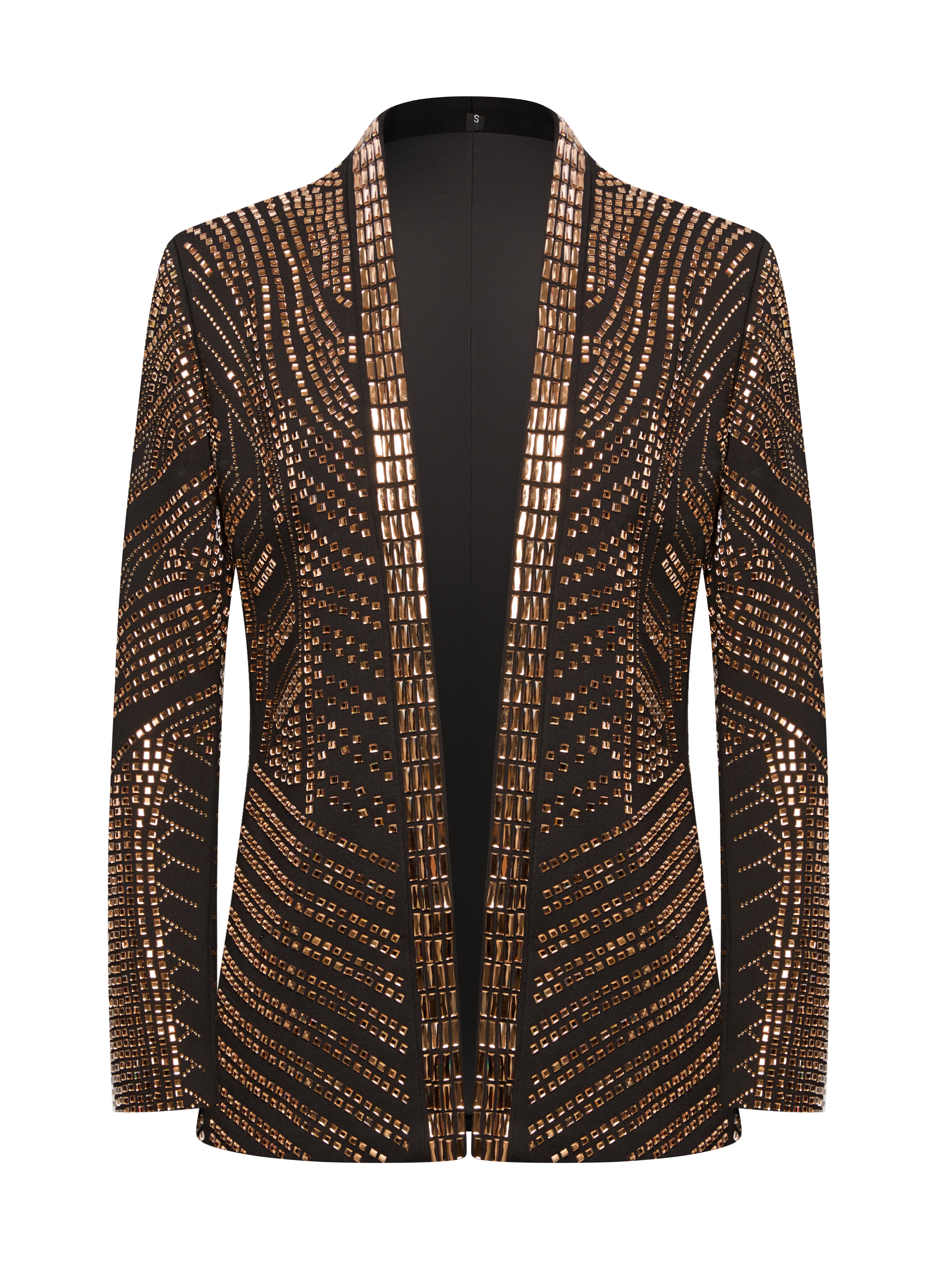 Men’s Crystal Blazer with Geometric Rhinestone Pattern – Stage & Party Statement Jacket
