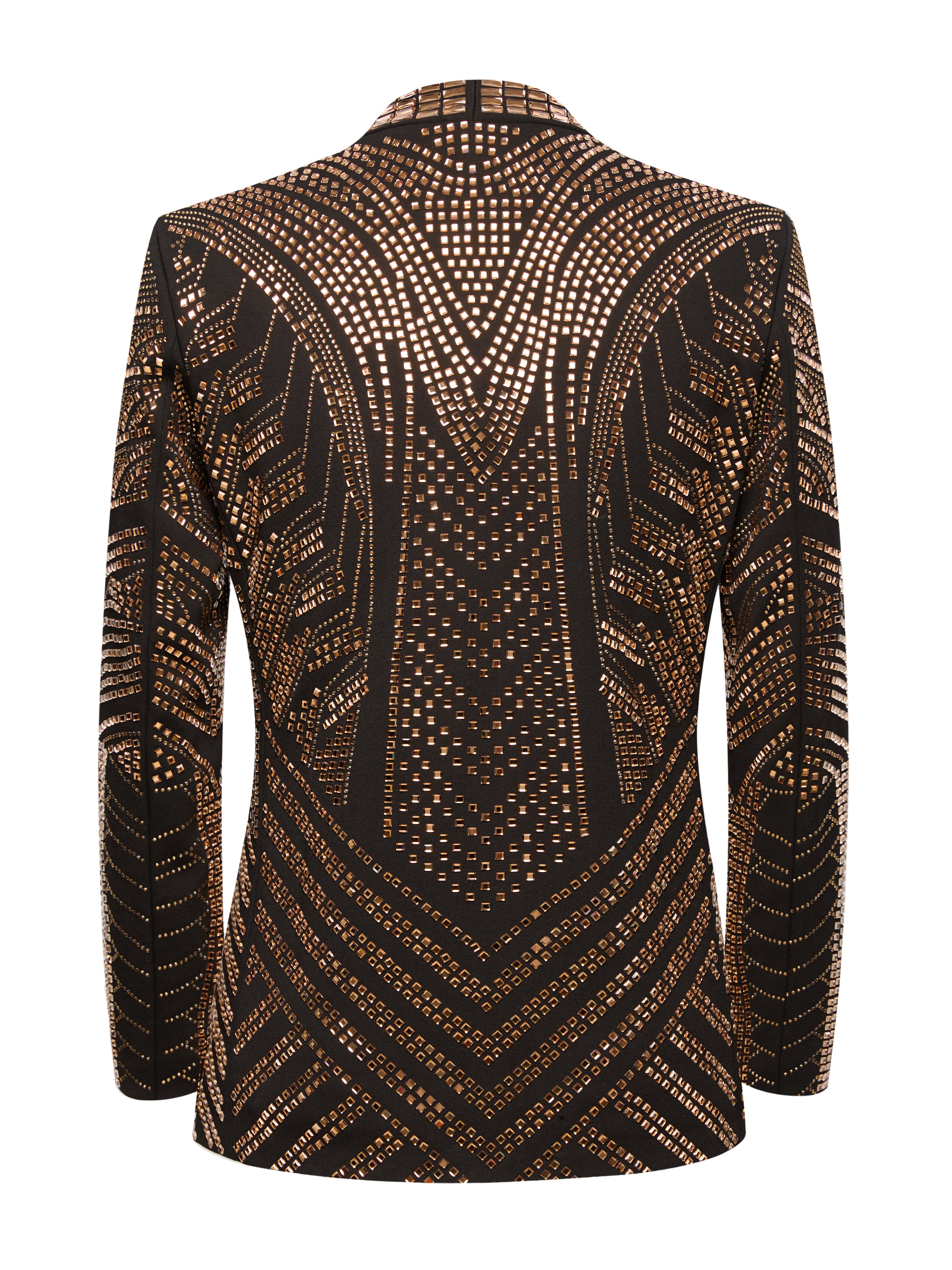 Men’s Crystal Blazer with Geometric Rhinestone Pattern – Stage & Party Statement Jacket