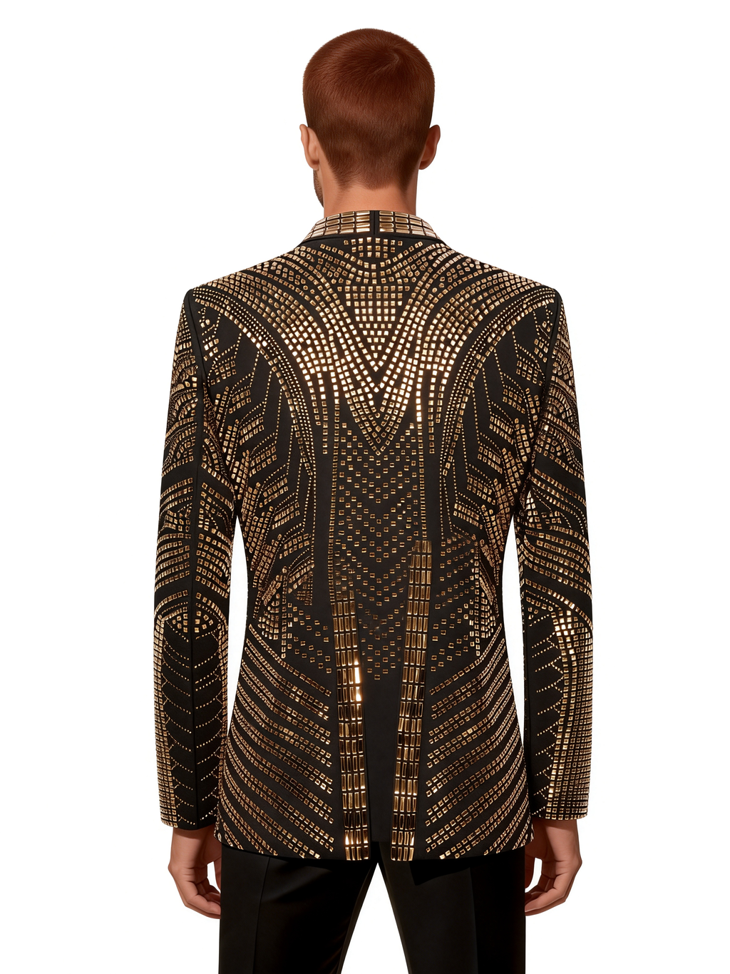 Men’s Crystal Blazer with Geometric Rhinestone Pattern – Stage & Party Statement Jacket