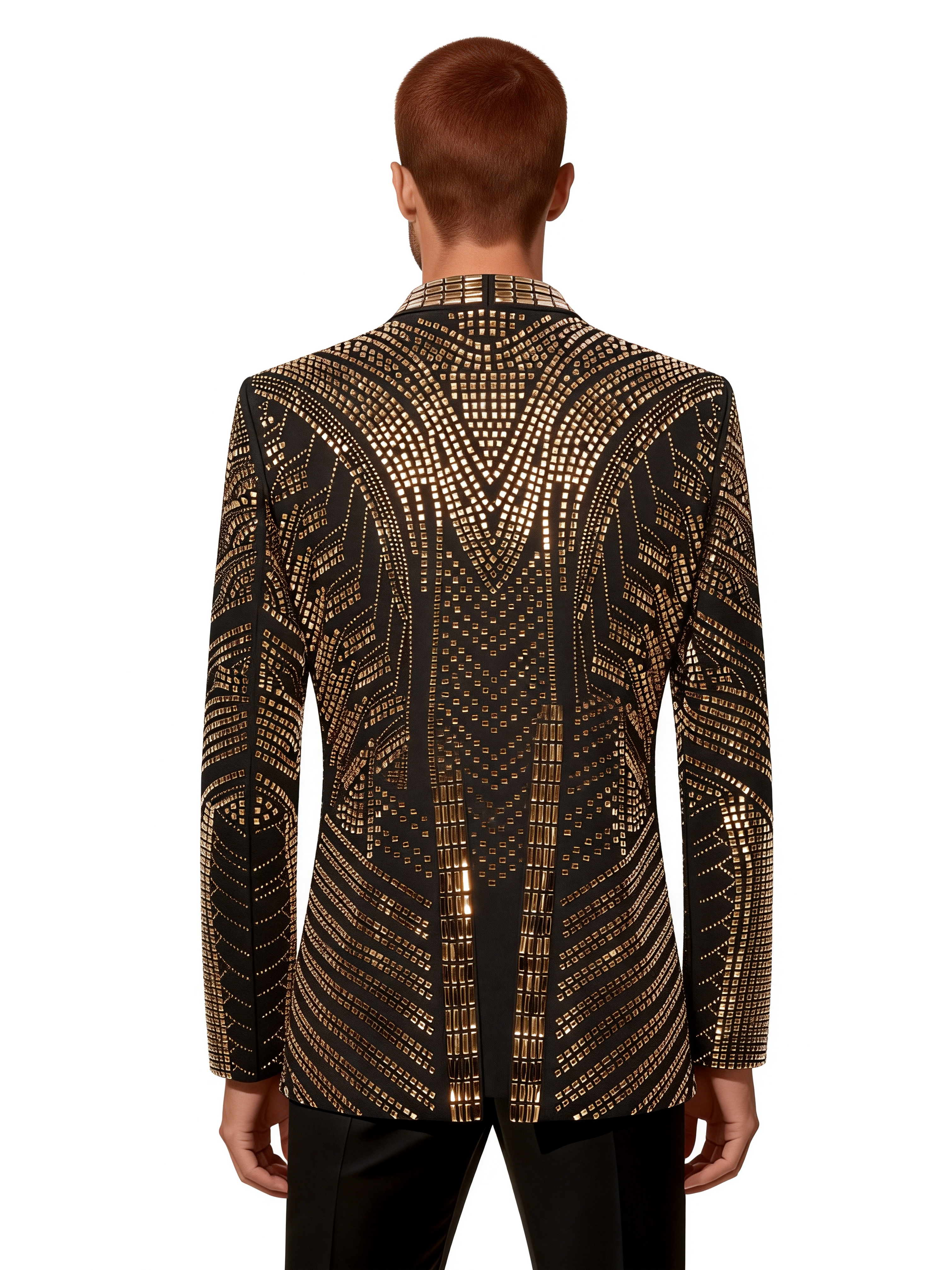 Men’s Crystal Blazer with Geometric Rhinestone Pattern – Stage & Party Statement Jacket