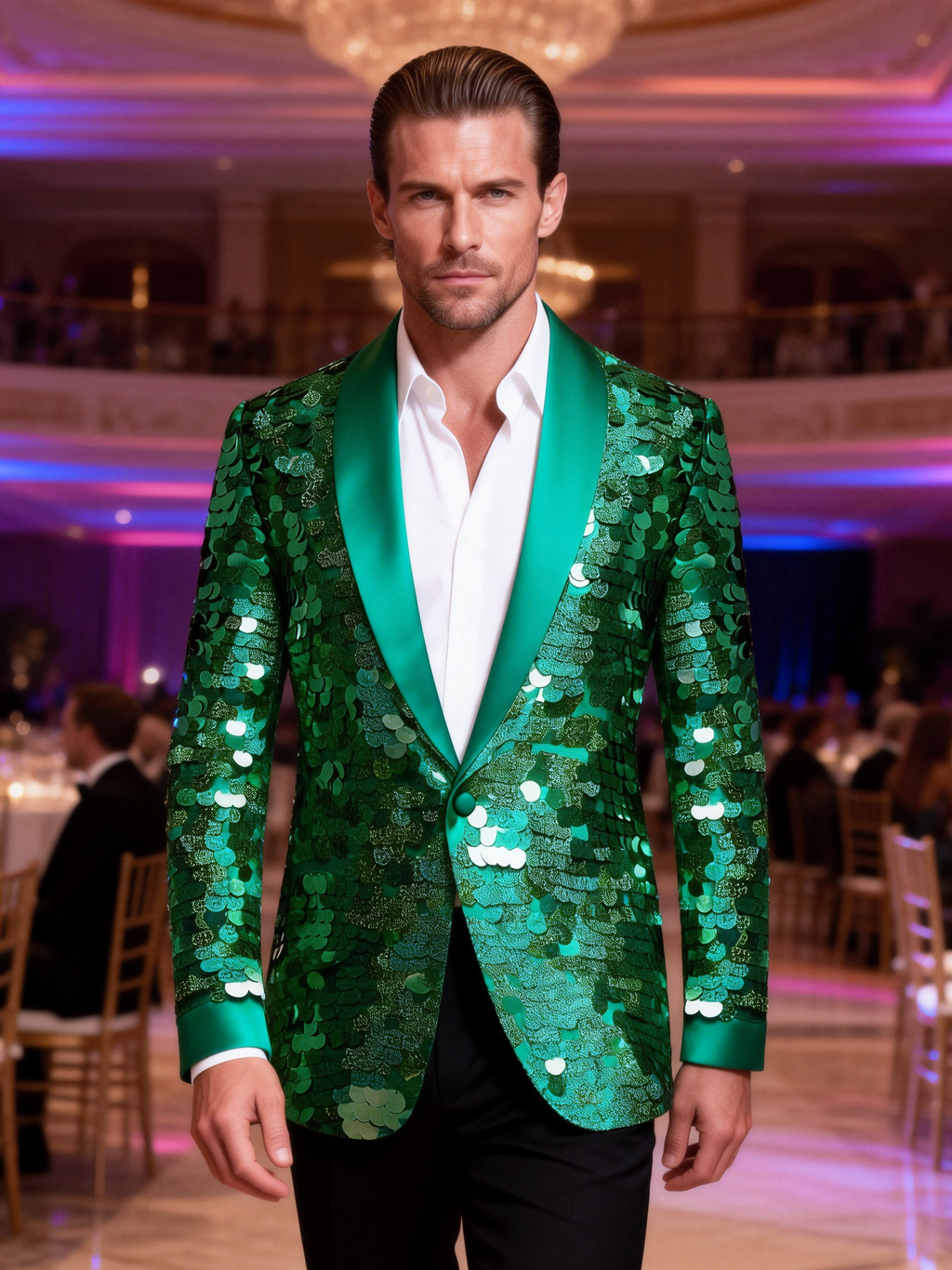 Men’s Emerald Green Oversized Sequin Blazer