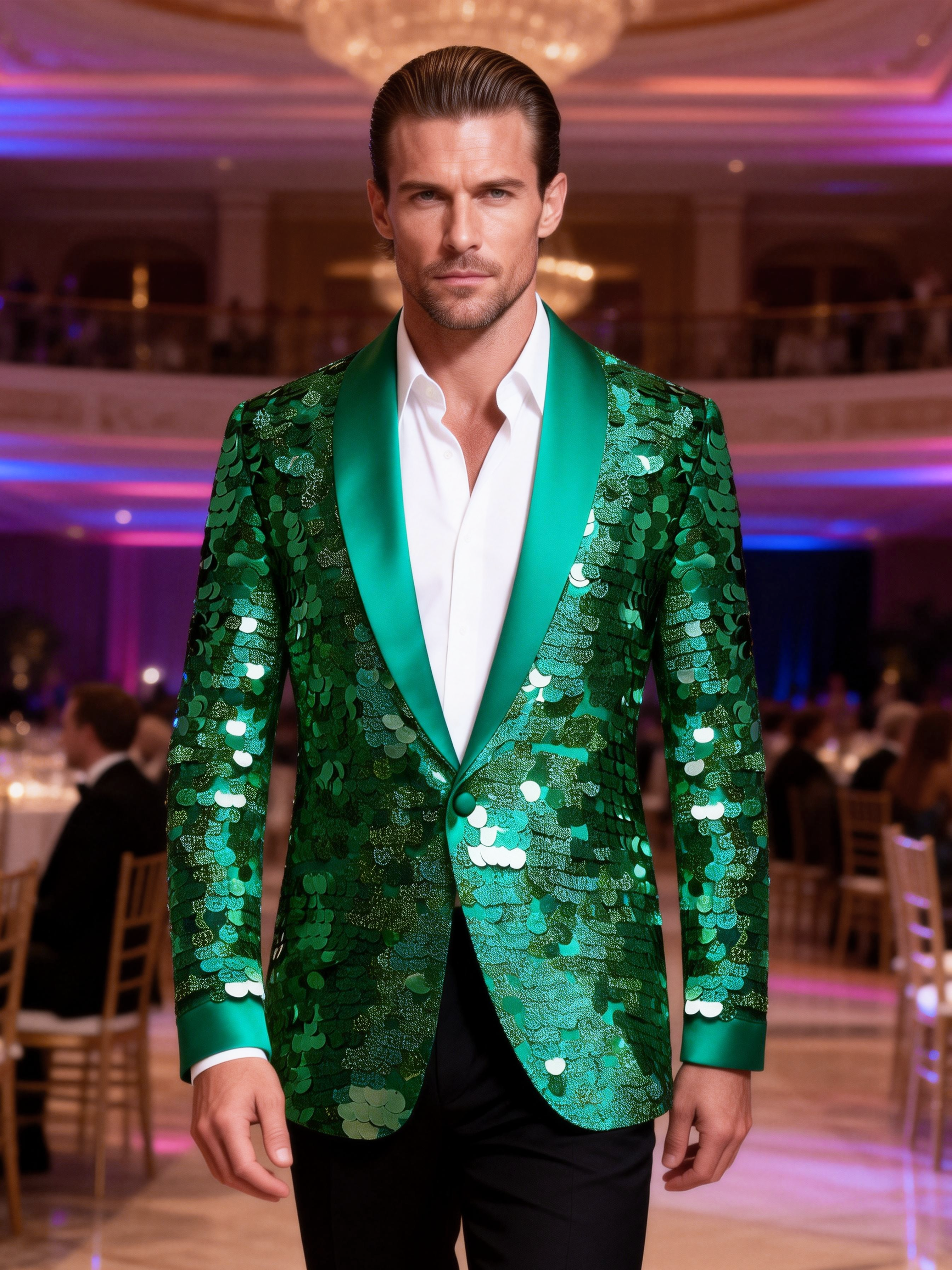 Men’s Emerald Green Oversized Sequin Blazer