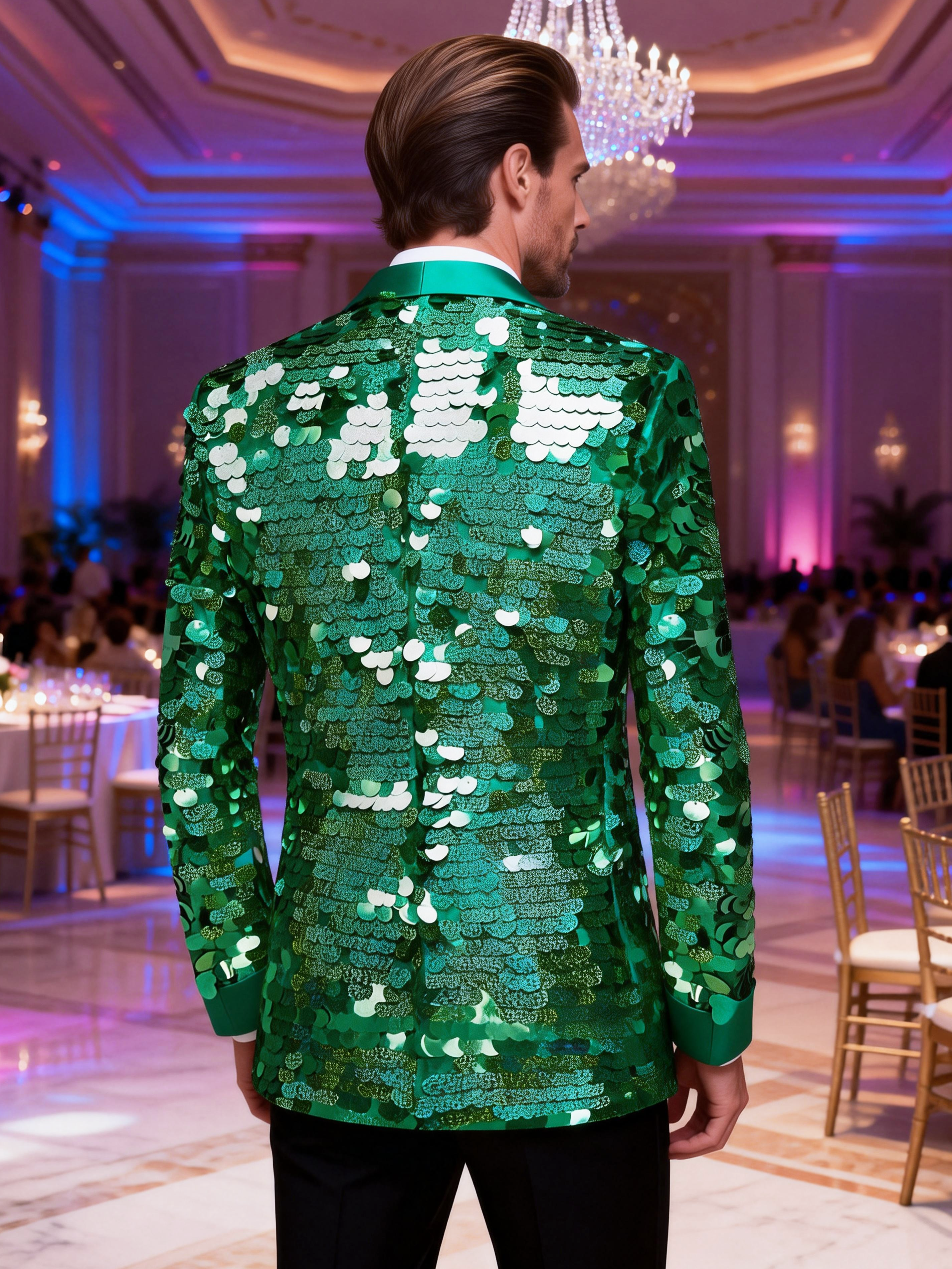 Men’s Emerald Green Oversized Sequin Blazer