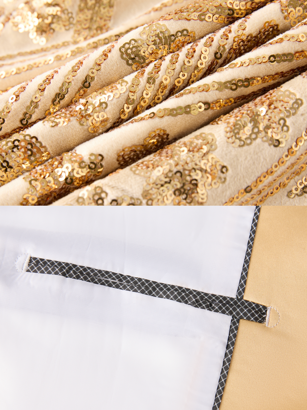 Men’s Gold Paisley-Inspired Sequin Blazer – Crystal Detailed Notch Lapel Statement Jacket