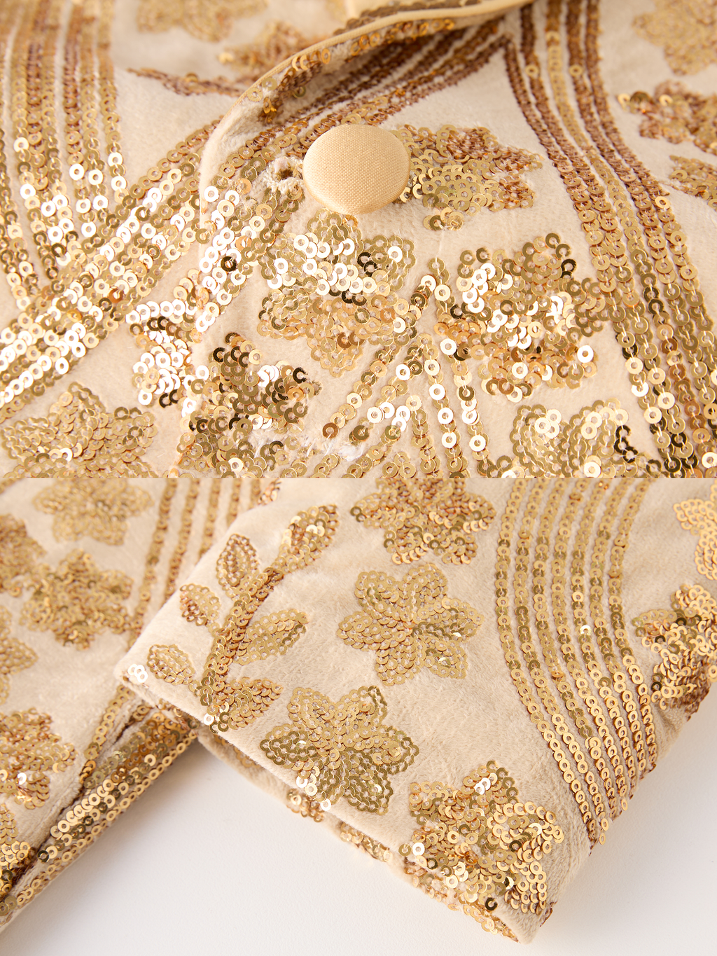 Men’s Gold Paisley-Inspired Sequin Blazer – Crystal Detailed Notch Lapel Statement Jacket