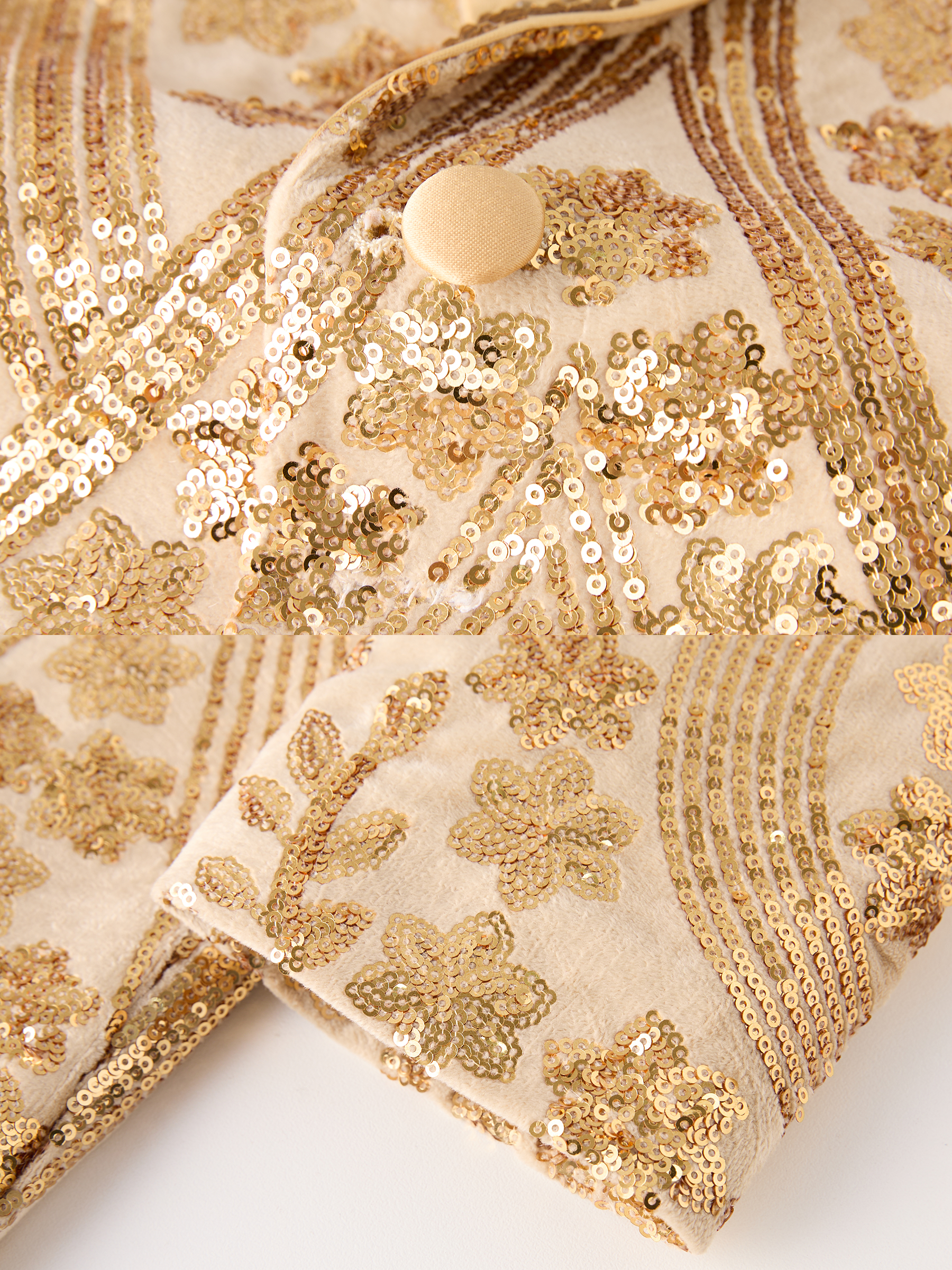 Men’s Gold Paisley-Inspired Sequin Blazer – Crystal Detailed Notch Lapel Statement Jacket