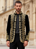 Men’s Luxury Black Velvet Military Jacket with Hand-Sewn Crystals & Gold Cord Trim