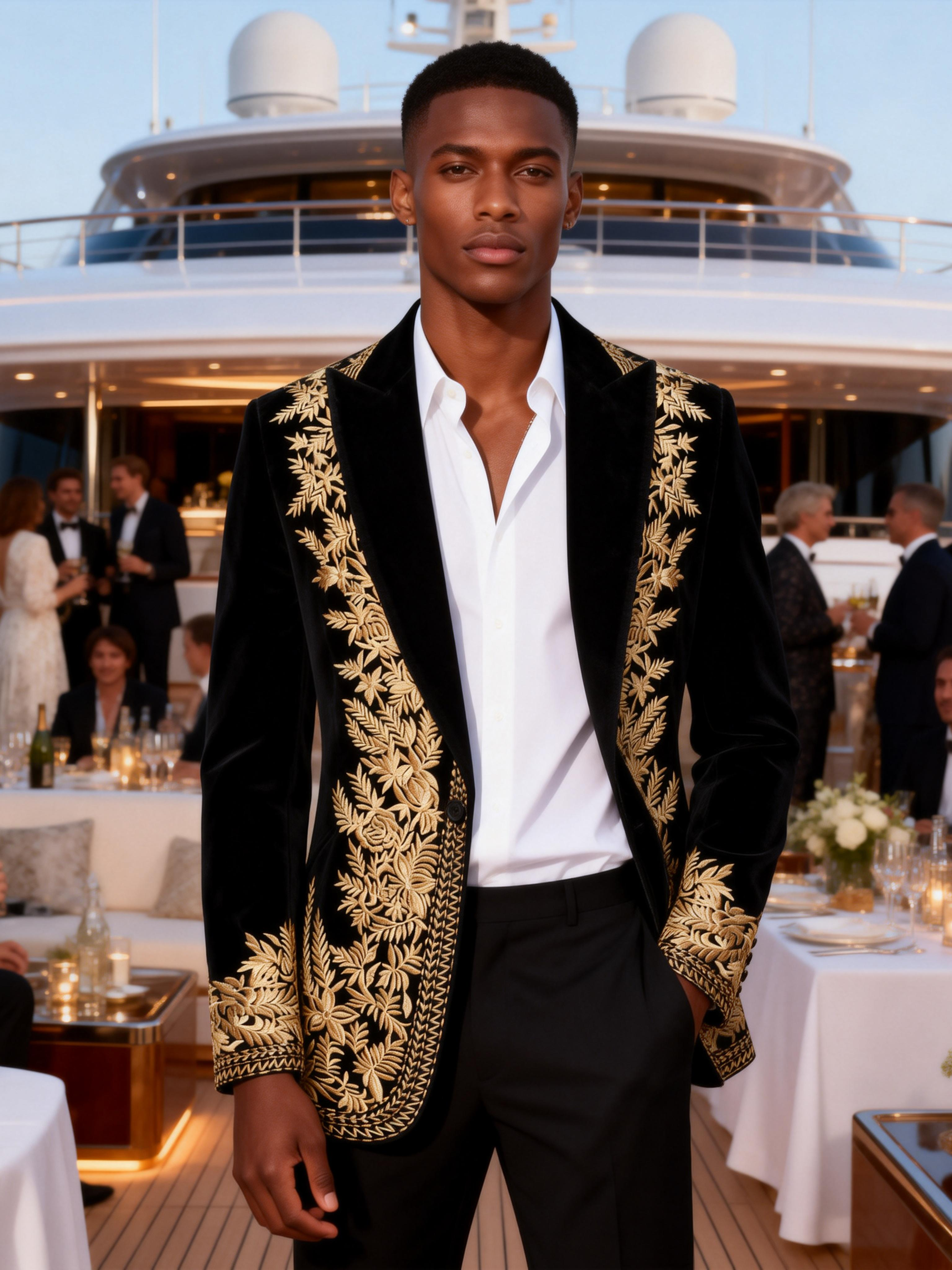 Luxury Gold Embroidered Velvet Tuxedo Jacket for Men