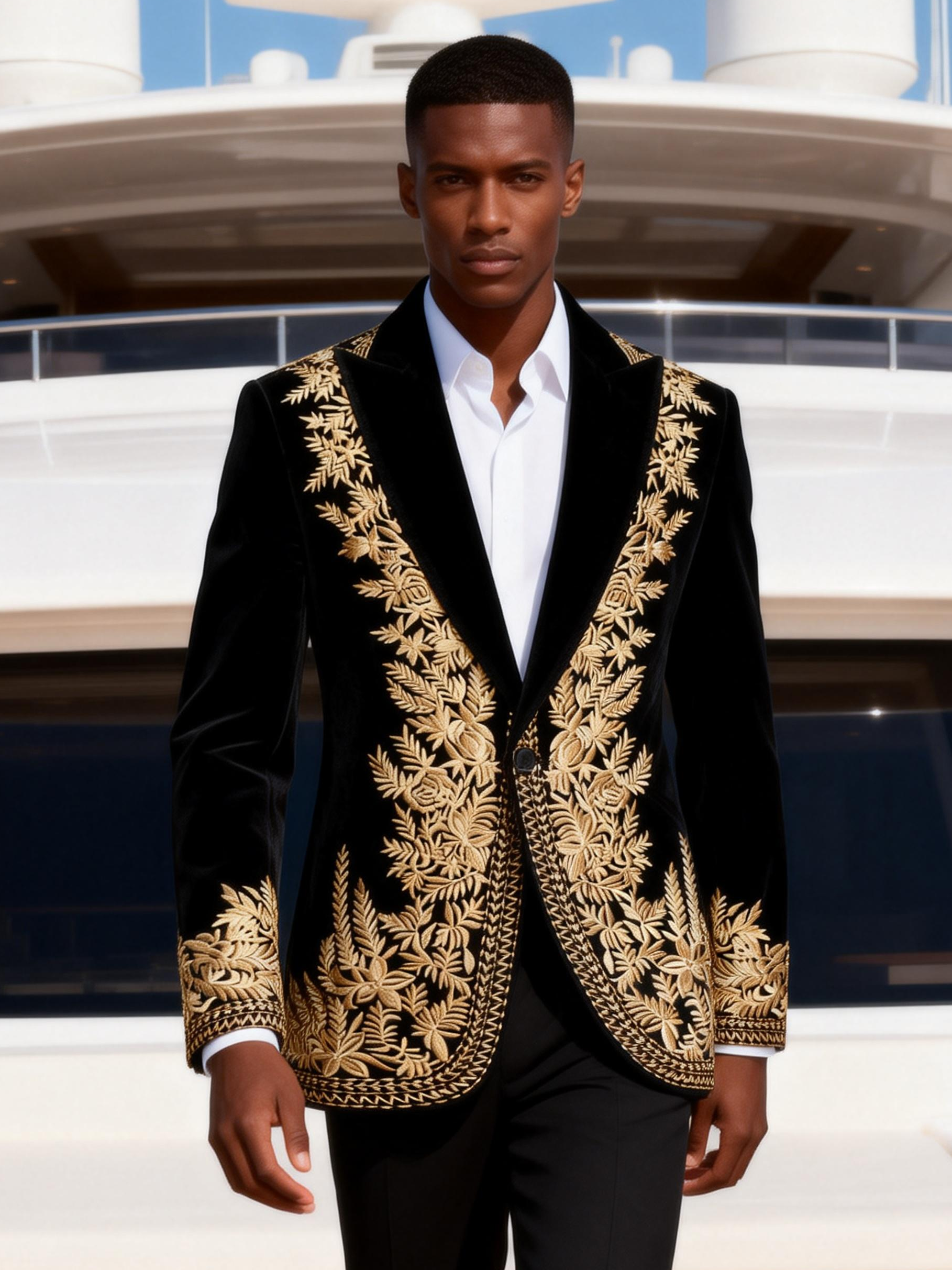 Luxury Gold Embroidered Velvet Tuxedo Jacket for Men