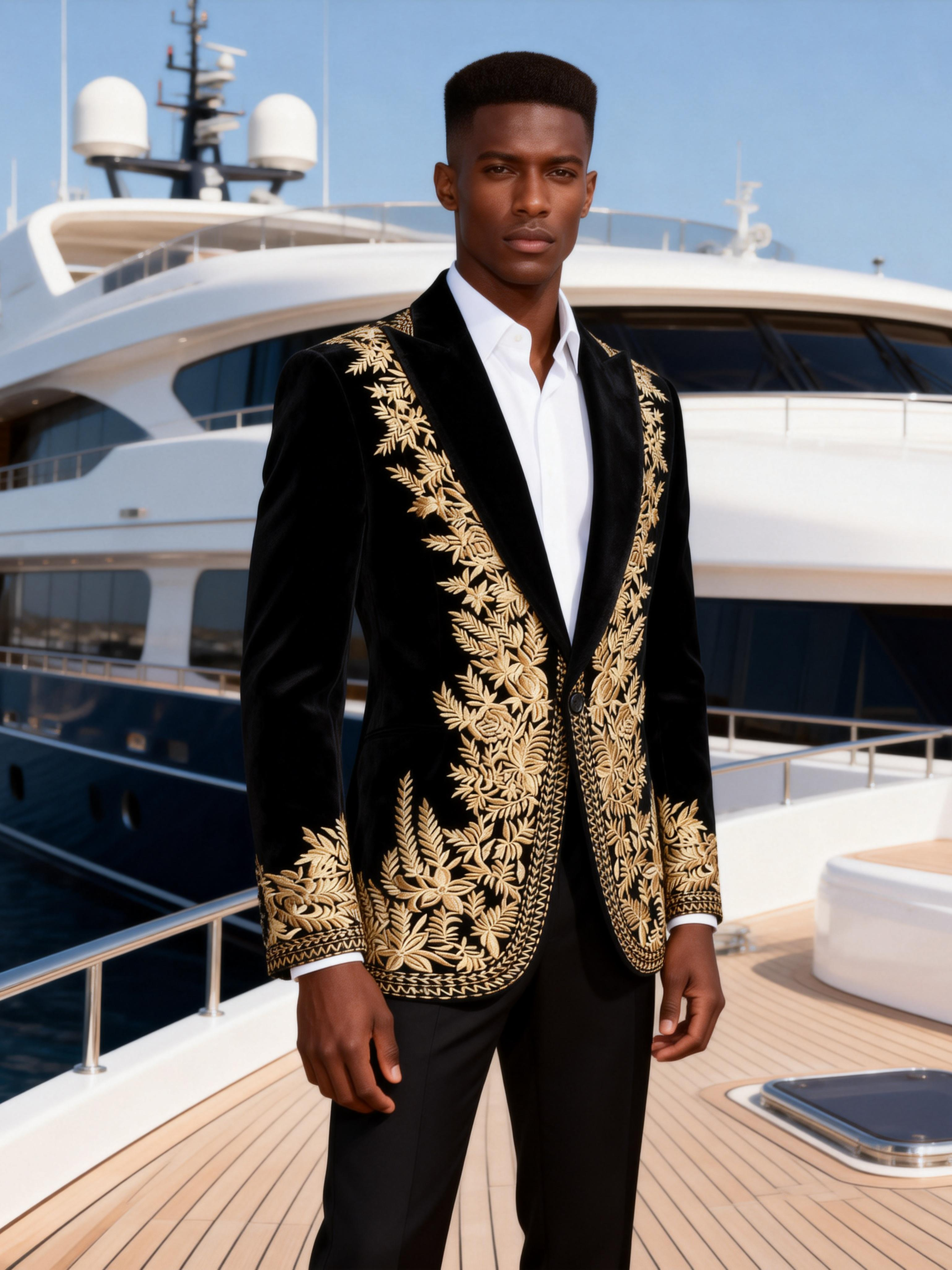 Luxury Gold Embroidered Velvet Tuxedo Jacket for Men