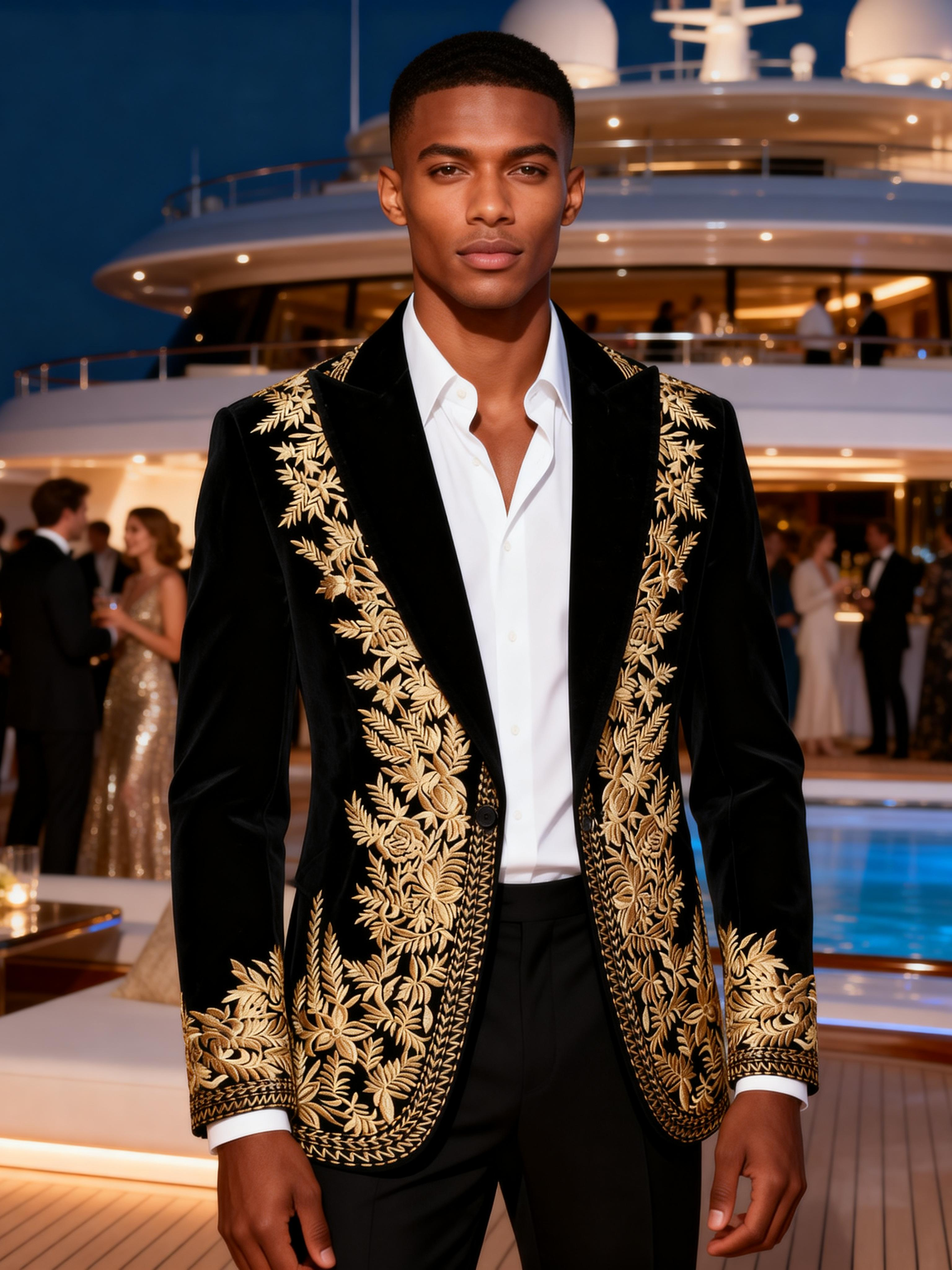 Luxury Gold Embroidered Velvet Tuxedo Jacket for Men