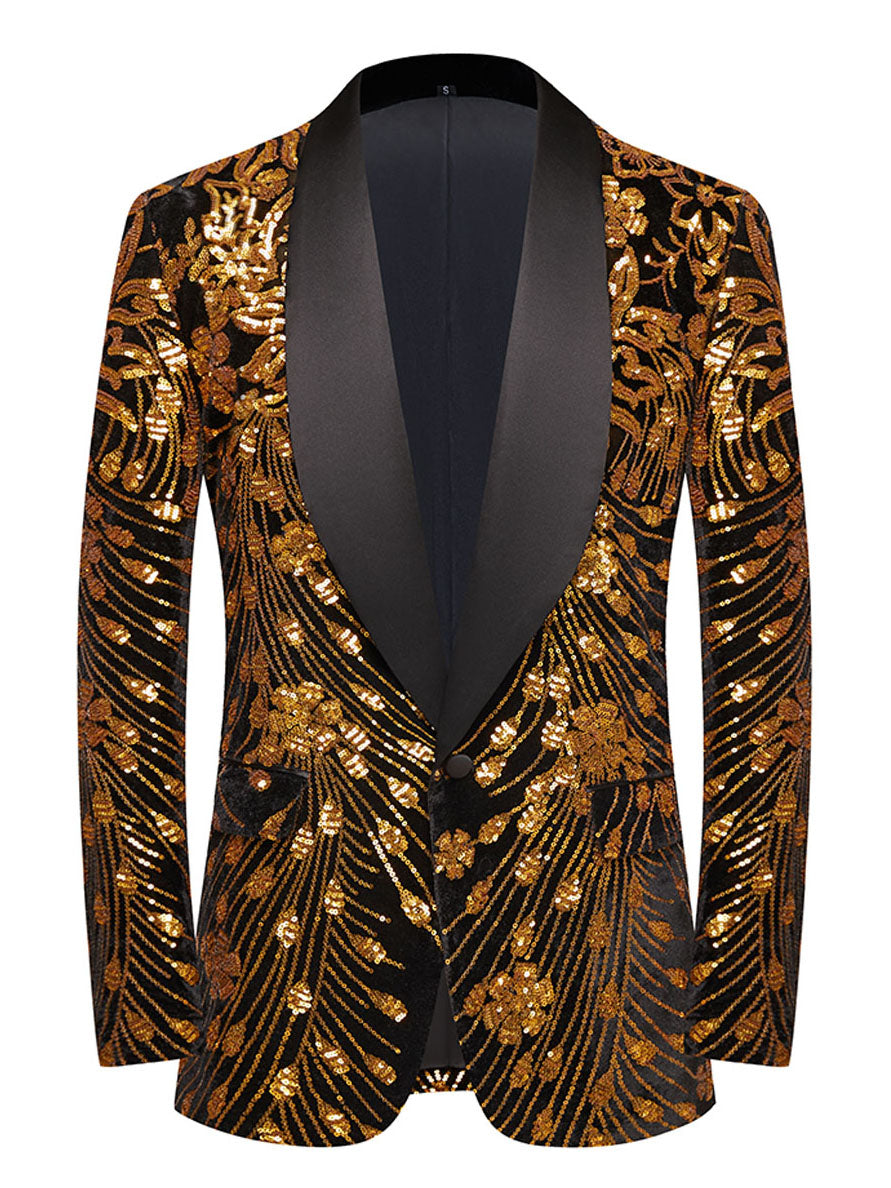 Luxury Gold Sequin Floral Blazer for Men | Stage, Red Carpet & Formal Events